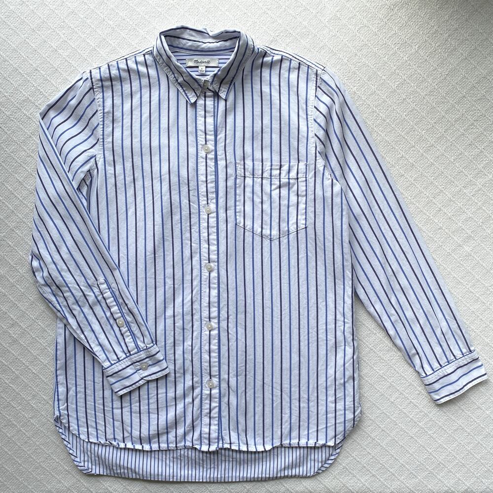 Madewell Classic Ex-Boyfriend Shirt Blue & White Mixed Stripe Button Down Small - Picture 5 of 8